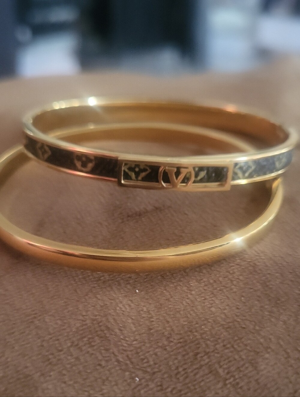 Gold and Brown Monogram Bangle Duo